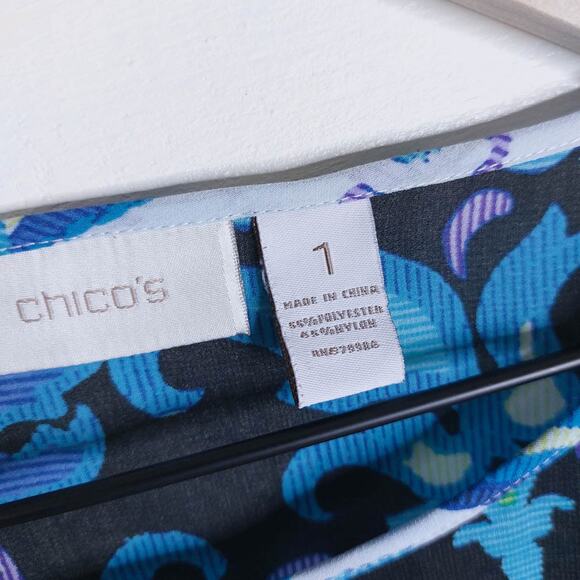 Chicos Blue Semi-sheer Short Sleeve Shirt Womens Medium - Picture 5 of 7